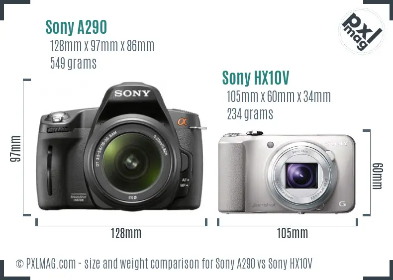 Sony A290 vs Sony HX10V size comparison