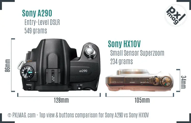 Sony A290 vs Sony HX10V top view buttons comparison