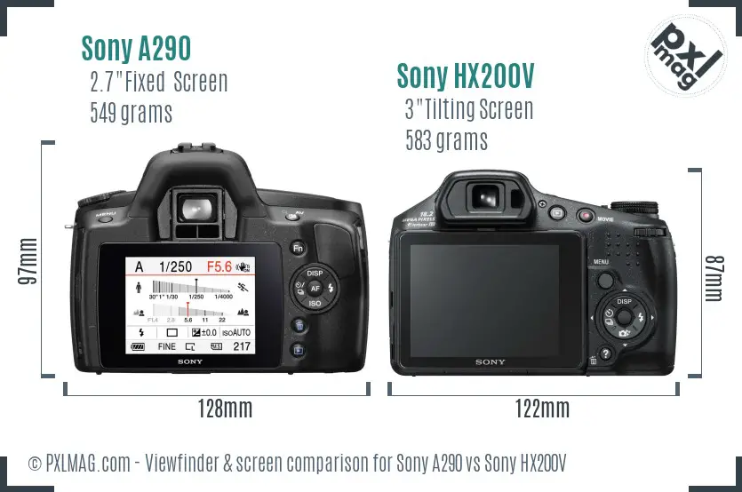 Sony A290 vs Sony HX200V Screen and Viewfinder comparison