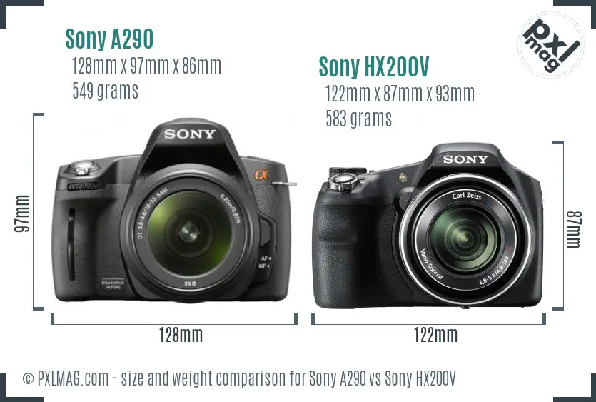 Sony A290 vs Sony HX200V size comparison