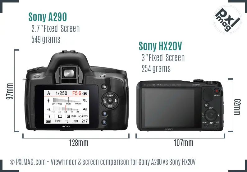 Sony A290 vs Sony HX20V Screen and Viewfinder comparison