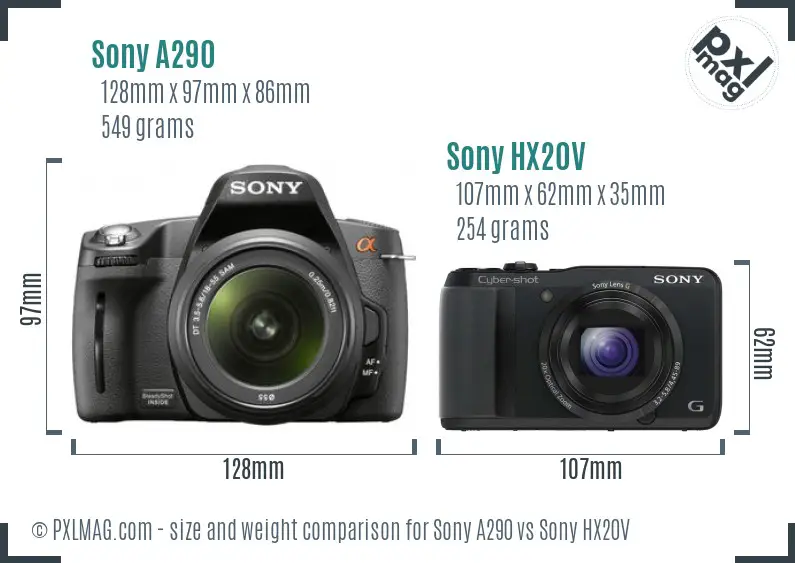 Sony A290 vs Sony HX20V size comparison