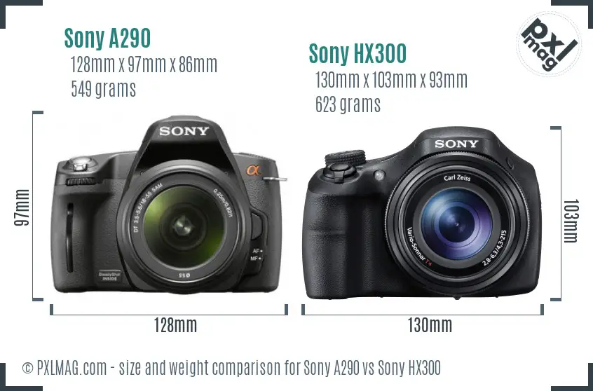 Sony A290 vs Sony HX300 size comparison