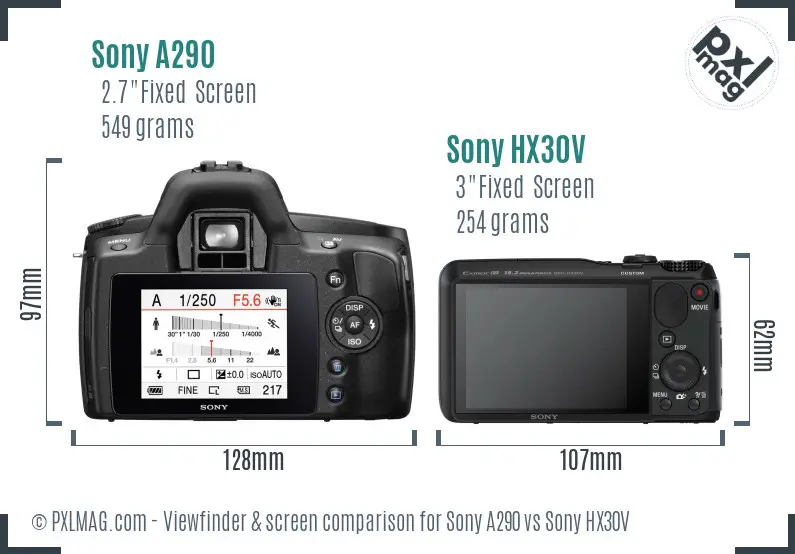 Sony A290 vs Sony HX30V Screen and Viewfinder comparison