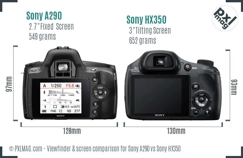 Sony A290 vs Sony HX350 Screen and Viewfinder comparison