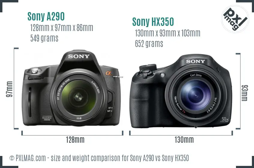 Sony A290 vs Sony HX350 size comparison