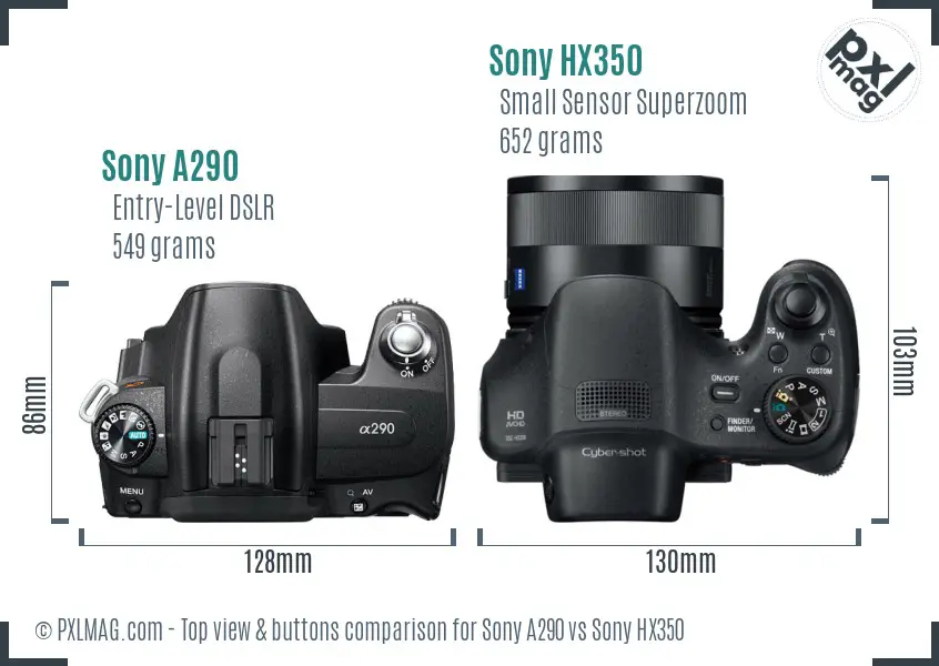 Sony A290 vs Sony HX350 top view buttons comparison