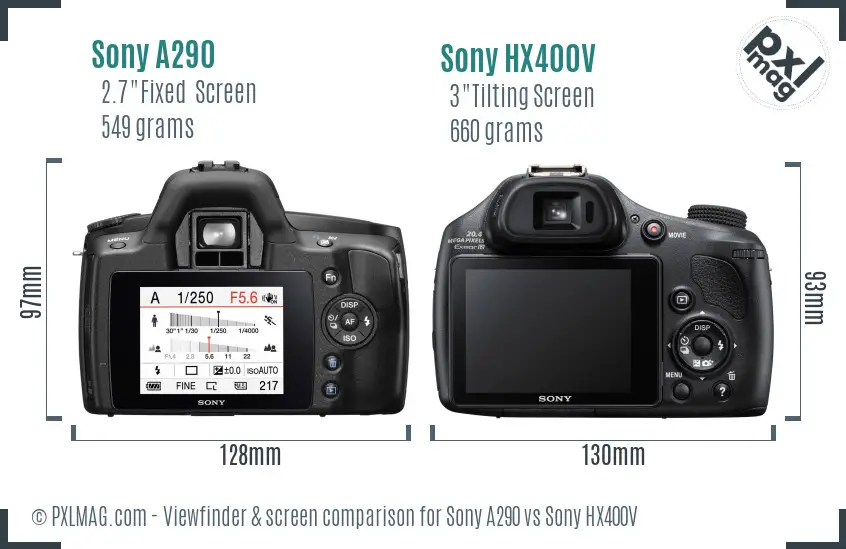 Sony A290 vs Sony HX400V Screen and Viewfinder comparison