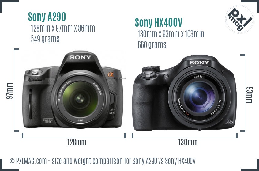 Sony A290 vs Sony HX400V size comparison