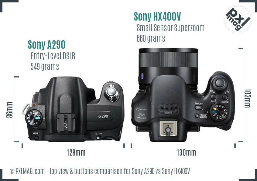 Sony A290 vs Sony HX400V top view buttons comparison