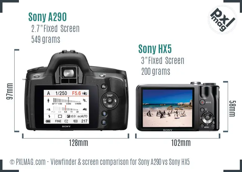 Sony A290 vs Sony HX5 Screen and Viewfinder comparison