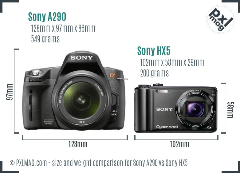 Sony A290 vs Sony HX5 size comparison