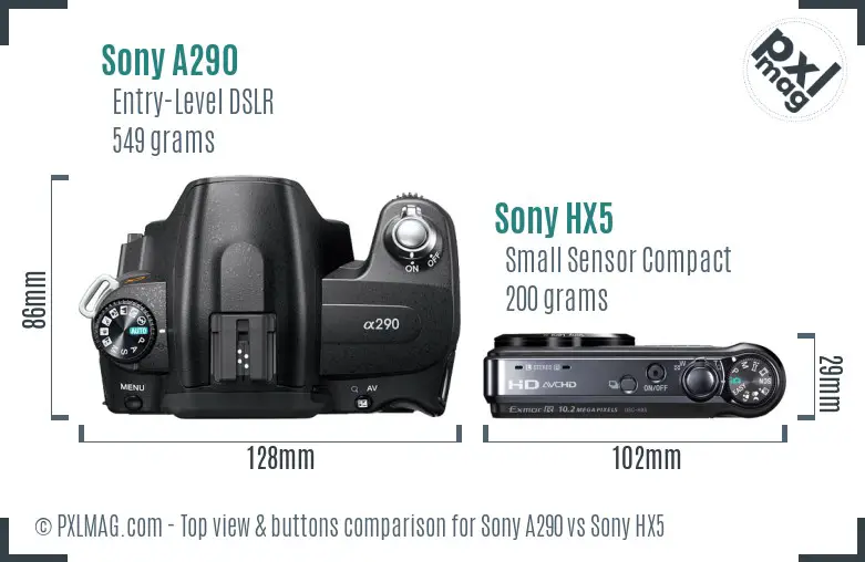 Sony A290 vs Sony HX5 top view buttons comparison