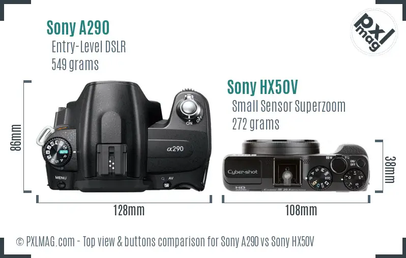Sony A290 vs Sony HX50V top view buttons comparison