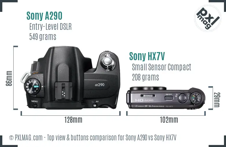 Sony A290 vs Sony HX7V top view buttons comparison