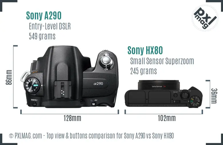 Sony A290 vs Sony HX80 top view buttons comparison