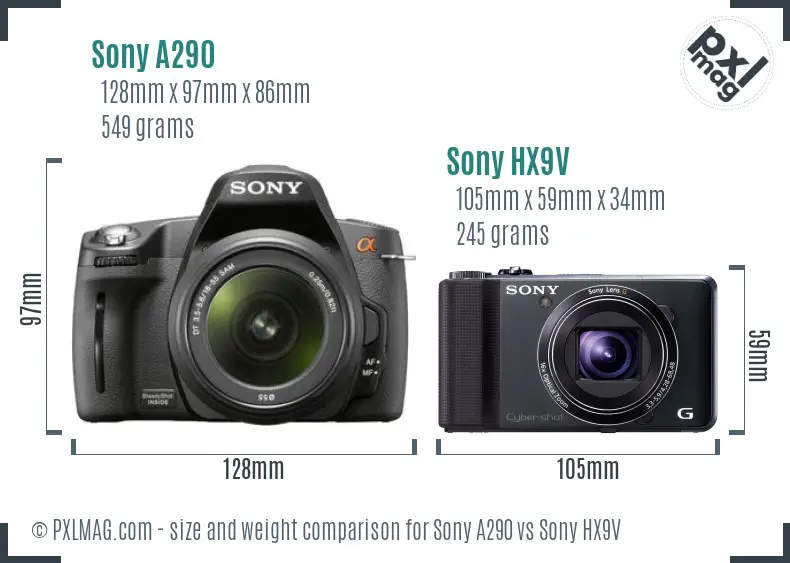 Sony A290 vs Sony HX9V size comparison