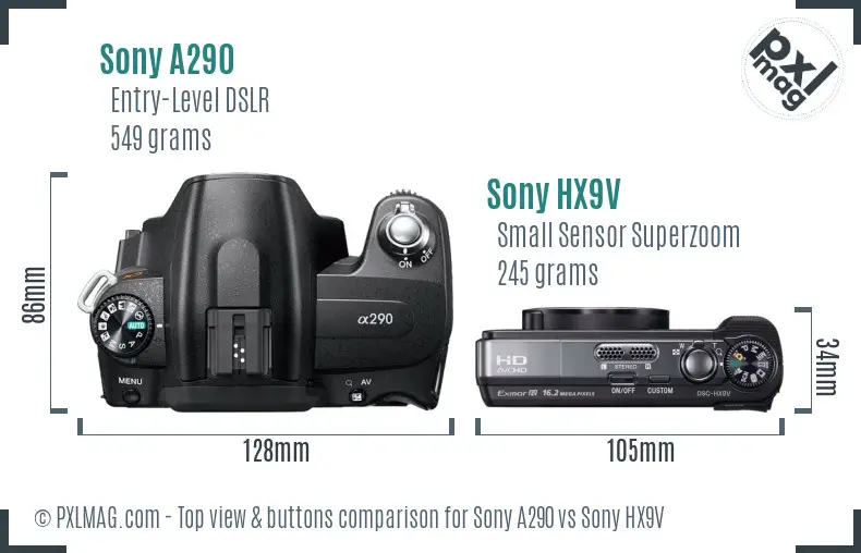Sony A290 vs Sony HX9V top view buttons comparison