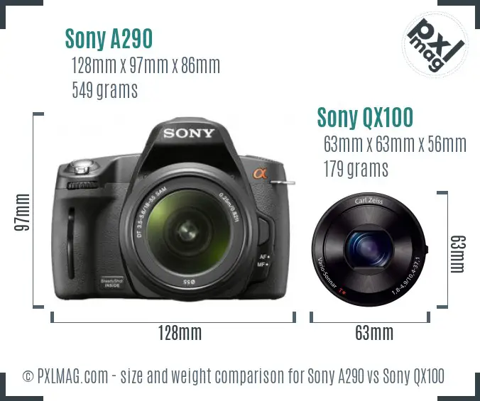 Sony A290 vs Sony QX100 size comparison