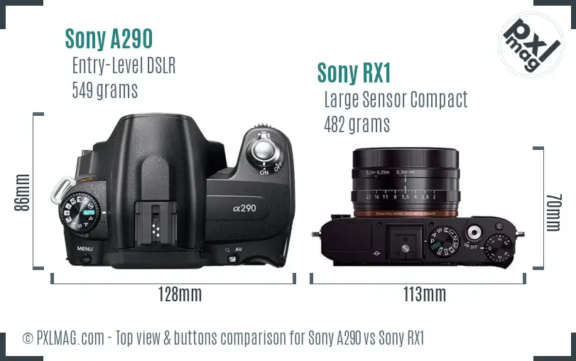 Sony A290 vs Sony RX1 top view buttons comparison