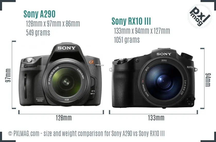 Sony A290 vs Sony RX10 III size comparison