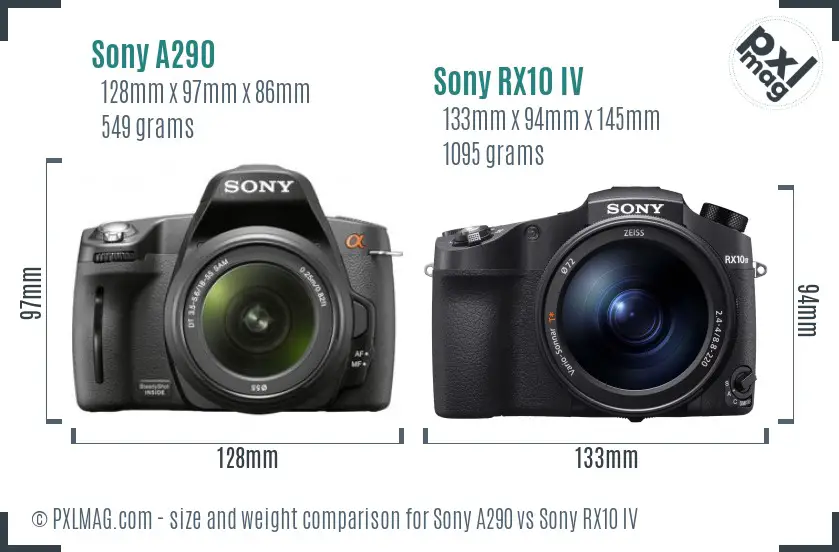 Sony A290 vs Sony RX10 IV size comparison