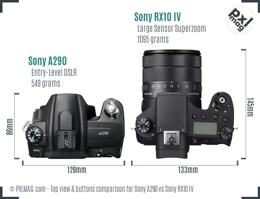 Sony A290 vs Sony RX10 IV top view buttons comparison