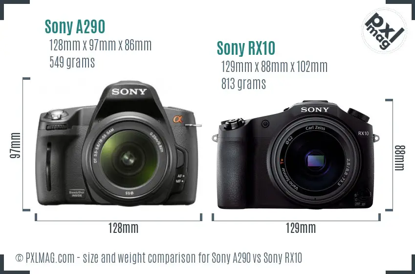Sony A290 vs Sony RX10 size comparison