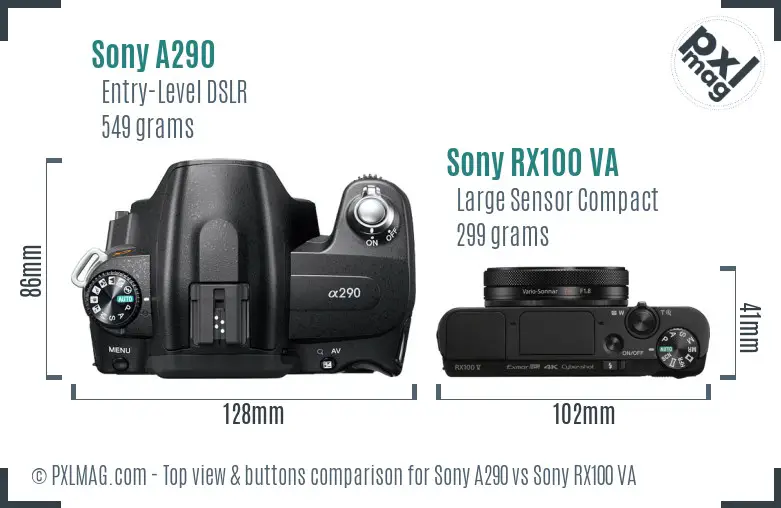 Sony A290 vs Sony RX100 VA top view buttons comparison