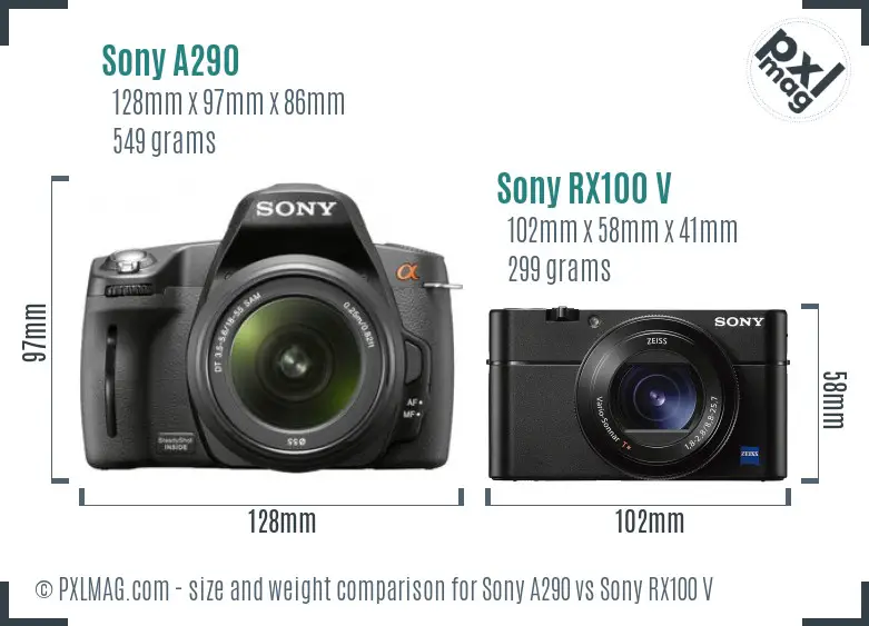 Sony A290 vs Sony RX100 V size comparison
