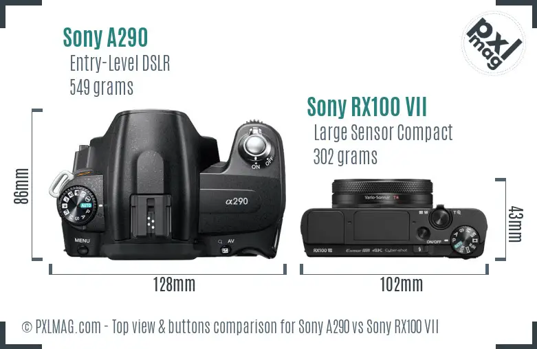 Sony A290 vs Sony RX100 VII top view buttons comparison
