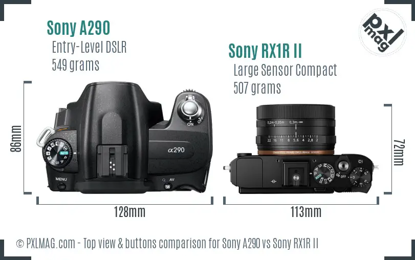 Sony A290 vs Sony RX1R II top view buttons comparison