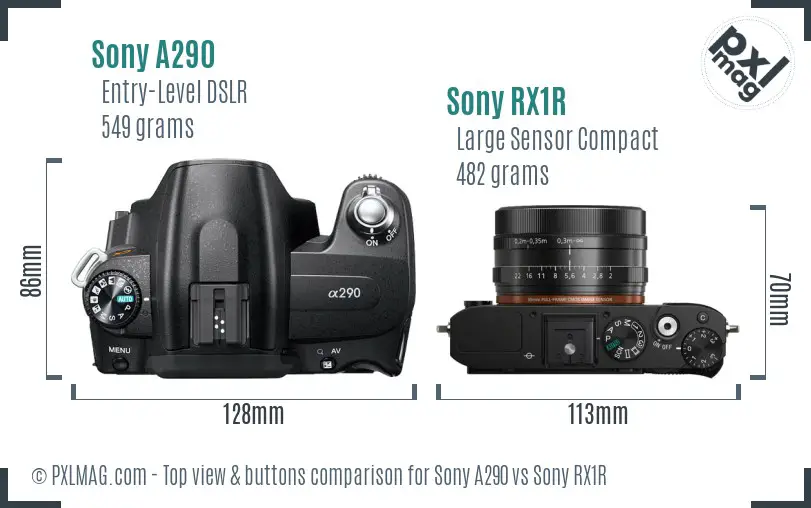 Sony A290 vs Sony RX1R top view buttons comparison