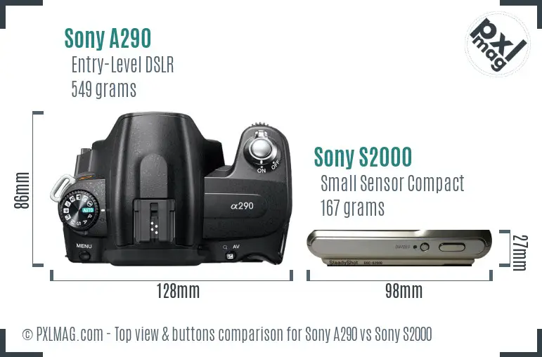 Sony A290 vs Sony S2000 top view buttons comparison