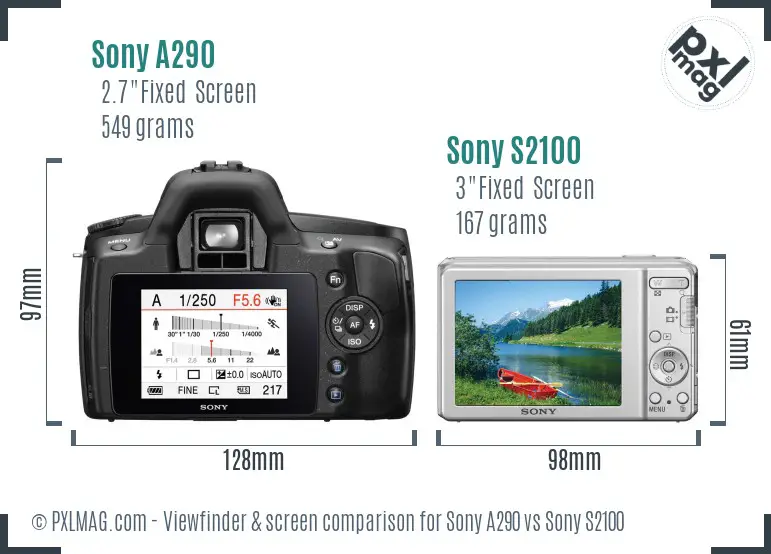 Sony A290 vs Sony S2100 Screen and Viewfinder comparison