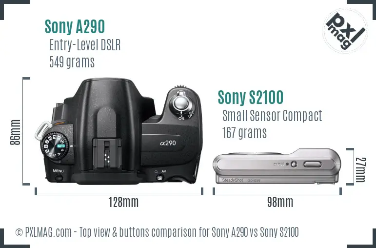 Sony A290 vs Sony S2100 top view buttons comparison