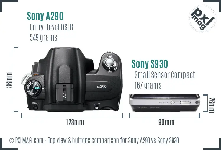 Sony A290 vs Sony S930 top view buttons comparison