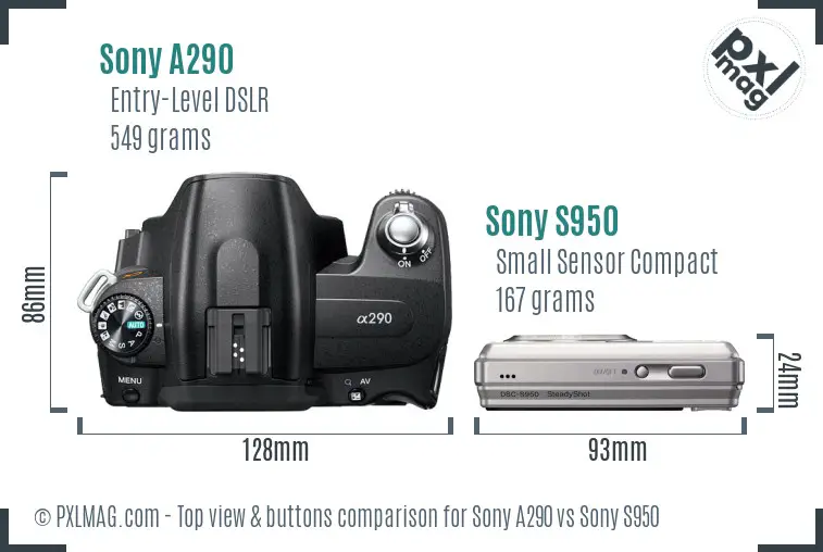 Sony A290 vs Sony S950 top view buttons comparison