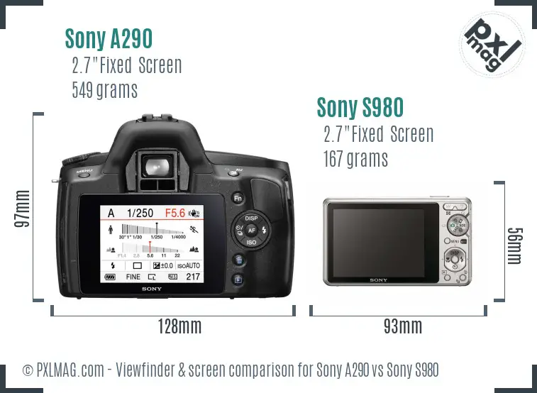 Sony A290 vs Sony S980 Screen and Viewfinder comparison