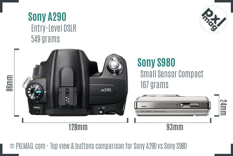 Sony A290 vs Sony S980 top view buttons comparison