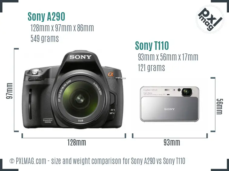 Sony A290 vs Sony T110 size comparison