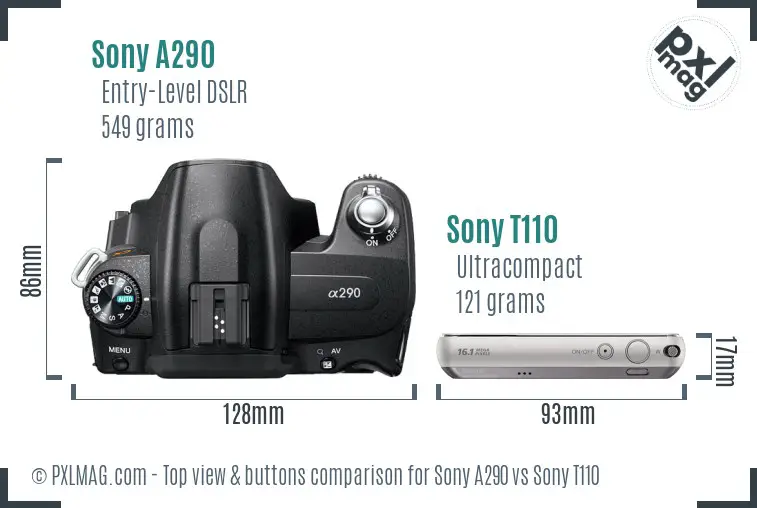 Sony A290 vs Sony T110 top view buttons comparison