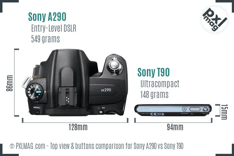 Sony A290 vs Sony T90 top view buttons comparison
