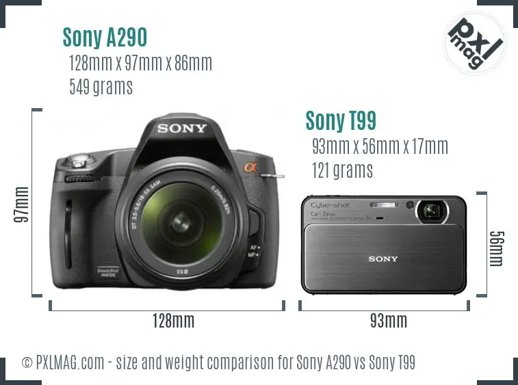 Sony A290 vs Sony T99 size comparison