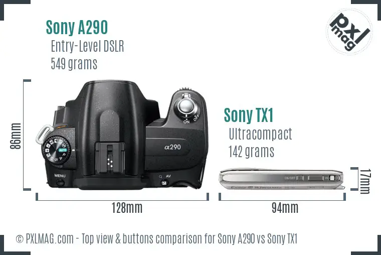 Sony A290 vs Sony TX1 top view buttons comparison