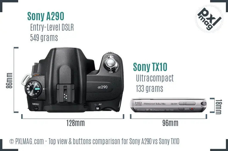 Sony A290 vs Sony TX10 top view buttons comparison