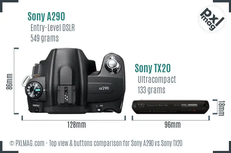 Sony A290 vs Sony TX20 top view buttons comparison