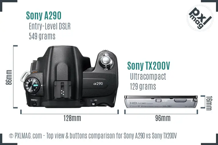 Sony A290 vs Sony TX200V top view buttons comparison