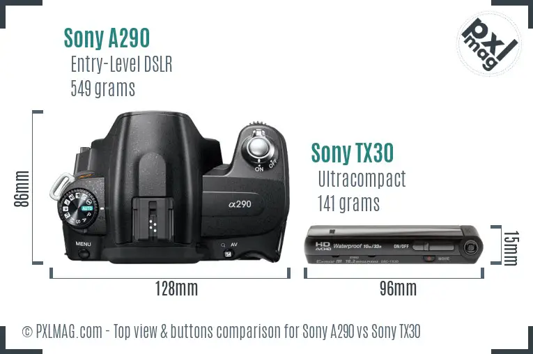 Sony A290 vs Sony TX30 top view buttons comparison