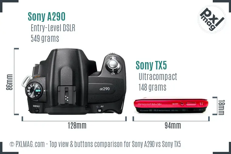 Sony A290 vs Sony TX5 top view buttons comparison